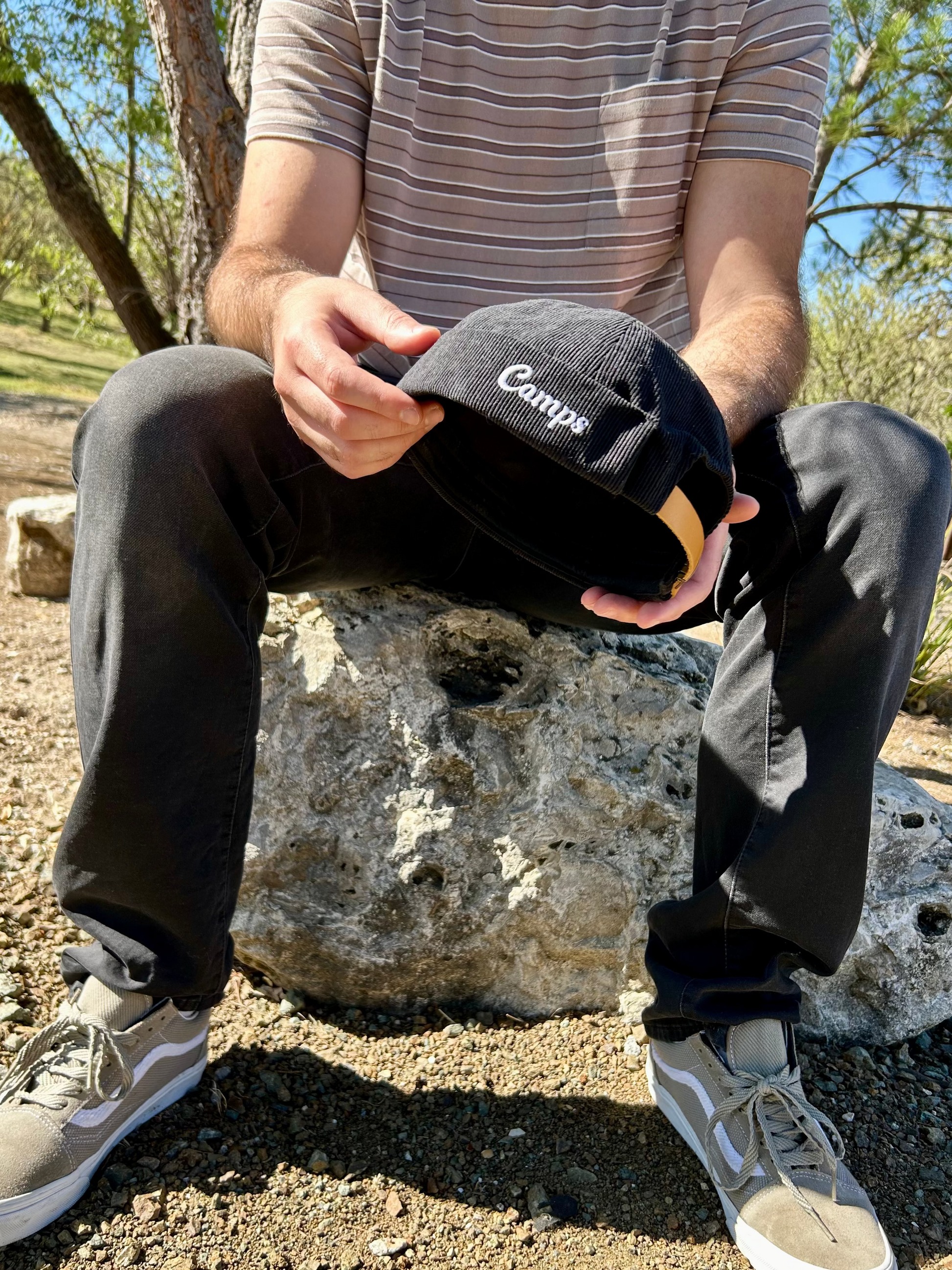 black corduroy brimless hat